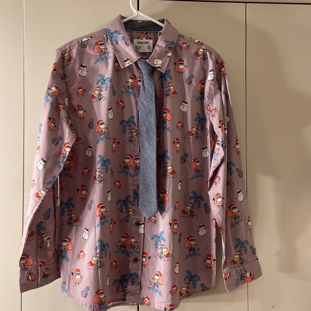 Christmas SVRN‎ Code button shirt. Christmas theme